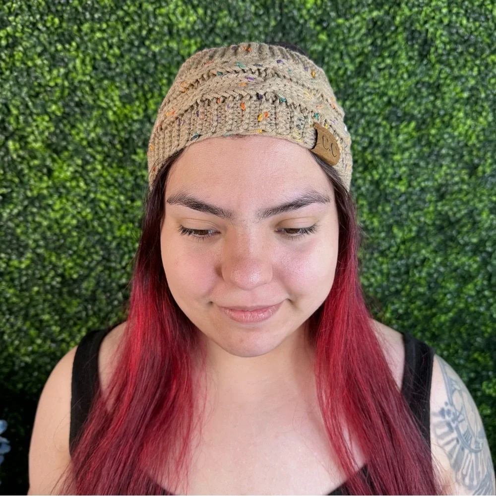 Knitted C.C head wraps in‎ sand confetti new